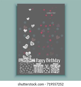 Happy Birthday typography vector design for greeting cards and poster with hearts and gift box, design template for birthday celebration.