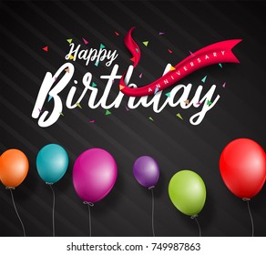 Happy Birthday typography vector design for your greetings card, flyers, invitation, posters, brochure, banner with balloon, confetti and gift box, design template for birthday celebration.