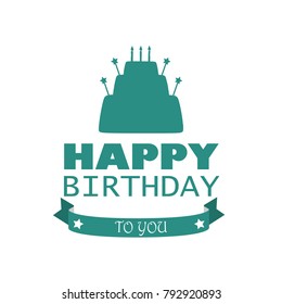 Happy birthday typography vector design for poster and greeting cards with cake and ribbon