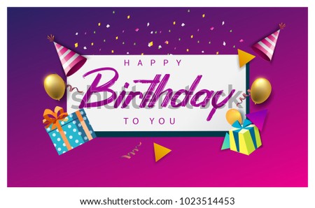 Happy Birthday typography vector design for greeting cards and poster with balloon, confetti and gift box, design template for birthday celebration.