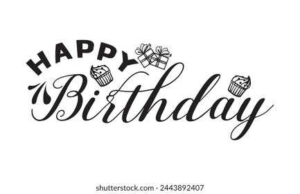 happy birthday typography white color vector design with birthday party element isolated on blue background can be use for background, poster and template. vector illustration. EPS 10