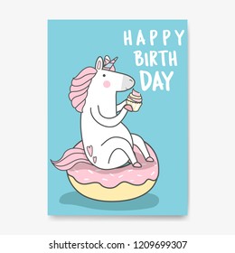 Happy birthday unicorn card vector