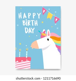 Happy birthday unicorn card vector