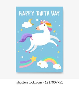 Happy birthday unicorn card vector