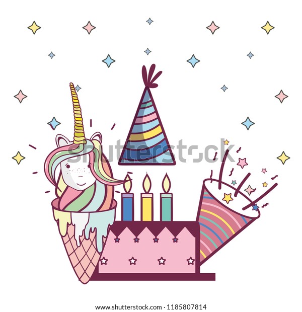 Happy Birthday Unicorn Cartoons 스톡 벡터로열티 프리 1185807814 