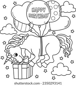 Happy Birthday Unicorn Coloring Page for Kids