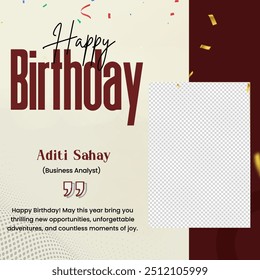 Happy Birthday unique design social media post with photo frame template