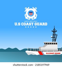 Happy birthday United States Coast Guard theme vector illustration. Suitable for Poster, Banners, background and greeting card.