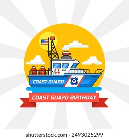 Happy birthday United States Coast Guard theme flat design style, vector illustration. Suitable for Poster, Banners, background and greeting card.