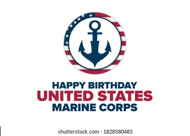 Happy Birthday United States Marine Corps. November 10. Holiday concept. Template for background, banner, card, poster with text inscription. Vector EPS10 illustration