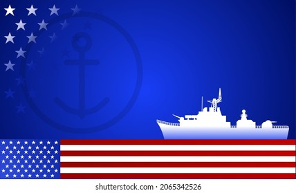 Happy birthday United States Marine corps theme. Vector illustration. Illustration flag and warship with copy space. Suitable for Poster, Banners, campaign and greeting card.