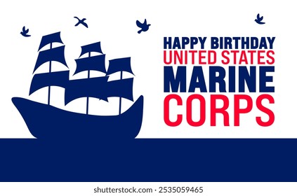 Feliz aniversário United States Marine Corps fundo ou modelo de design de banner é observado todos os anos em novembro. Conceito de férias. Modelo para cartão, cartaz, cartão, modelo.