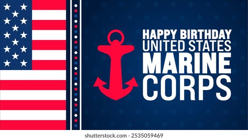 Feliz aniversário United States Marine Corps fundo ou modelo de design de banner é observado todos os anos em novembro. Conceito de férias. Modelo para cartão, cartaz, cartão, modelo.