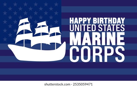 Feliz aniversário United States Marine Corps fundo ou modelo de design de banner é observado todos os anos em novembro. Conceito de férias. Modelo para cartão, cartaz, cartão, modelo.