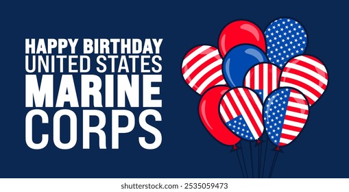 Feliz aniversário United States Marine Corps fundo ou modelo de design de banner é observado todos os anos em novembro. Conceito de férias. Modelo para cartão, cartaz, cartão, modelo.