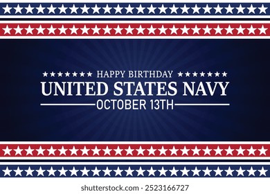 Feliz cumpleaños Ilustración vectorial de la Armada de los Estados Unidos. 13 de octubre.  Conveniente para la tarjeta de felicitación, el cartel y el Anuncio.