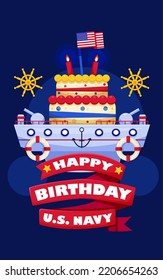 Happy Birthday Us Navy Illustration Ship Stock Vector (Royalty Free ...