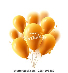 Happy birthday vector 3d illustration with realostic cartoon yellow balloons with confetti