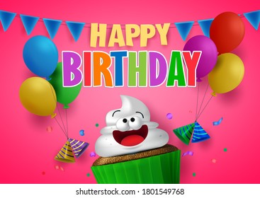 Happy birthday vector background design. Happy Birthday greeting text with sweet cupcake and balloons party elements for birthday celebration. Vector illustration
