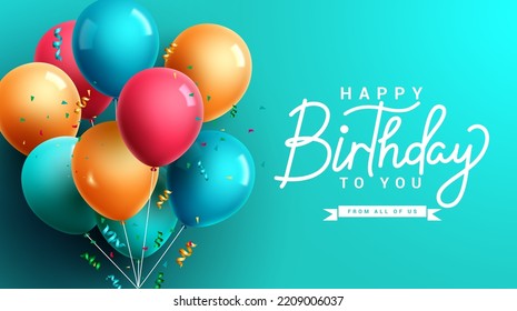 Happy birthday vector background design. Birthday text in empty space with bunch of balloons and confetti party elements. Vector Illustration. 