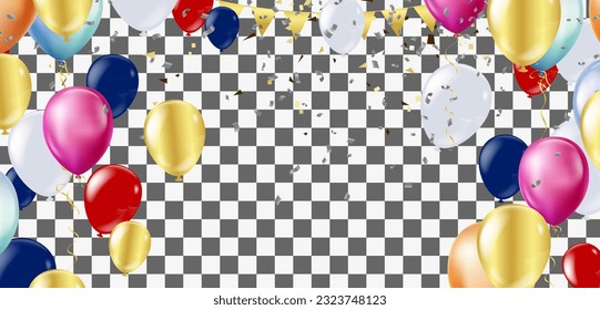 Happy birthday vector background design. Happy birthday to you greeting text with balloons, variety of colors 