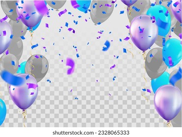 Happy birthday vector background design. Happy birthday to you greeting text with balloons, purple,blue,gray