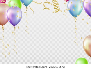 Happy birthday vector background design. Happy birthday to you greeting text with balloons, variety of colors