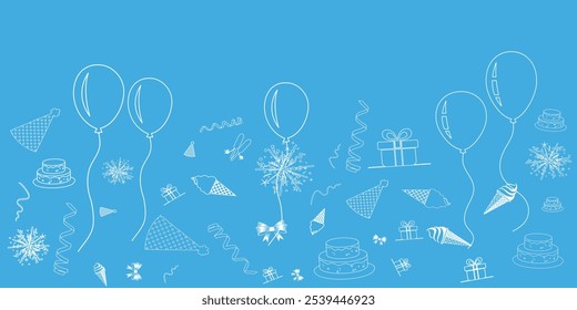 Happy Birthday Vector Background Design. Birthday text with decorative elements on blue background. Vector invitation card.