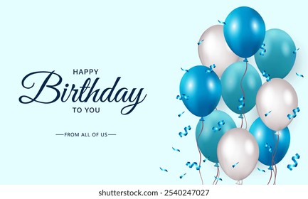 Happy Birthday Vector Background Design. Happy Birthday to You Text with Colorful Balloons and Confetti Decoration Element, Birth day Celebration Greeting Card. Design template for birthday