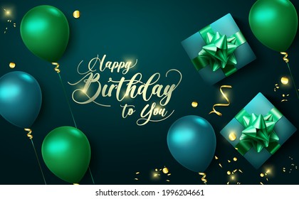 Happy birthday vector banner background. Happy birthday to you text with party elements like balloons, gifts and confetti for birth day celebration greeting card design. Vector illustration