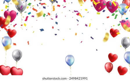 Happy birthday vector banner background. Happy birthday to you text with balloons, gifts and confetti celebrating elements for birth day card greeting decoration design. Vector illustration
