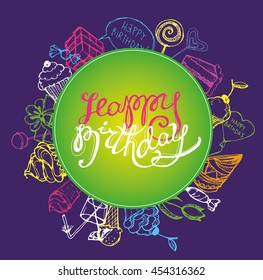 Happy birthday vector banner. Vector background.