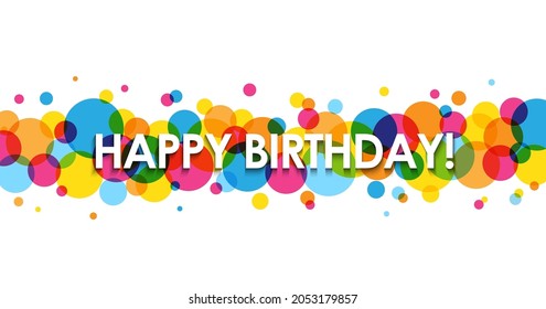 HAPPY BIRTHDAY! vector banner with colorful semi-transparent circles on white background