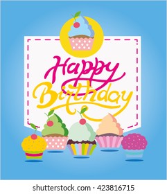 Happy birthday vector  banner. Cupcake vector illustration.