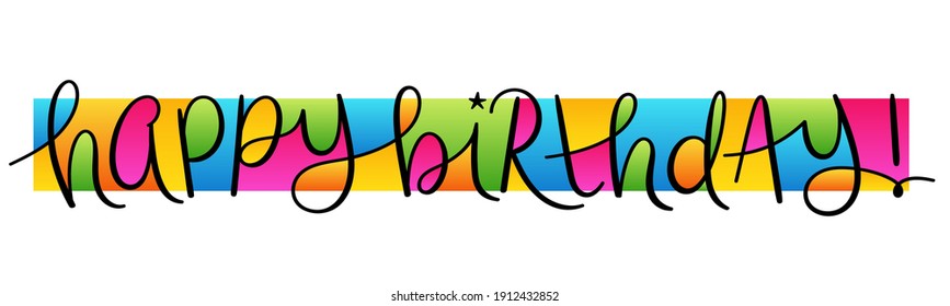 HAPPY BIRTHDAY! vector brush calligraphy banner on colorful mosaic background