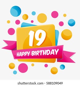 Happy Birthday Vector Card 19 Year Stock Vector (Royalty Free ...