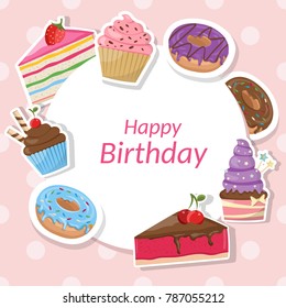 Happy birthday vector card of cakes