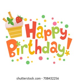 Happy birthday vector card with cute ice cream