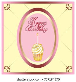 Happy birthday vector card with cute cakes.