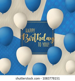 Happy Birthday vector card design with flying balloons. Vintage trendy background