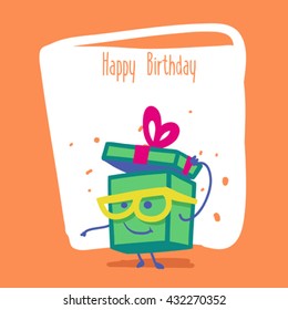 Happy Birthday. Vector birthday card with funny gift boxes