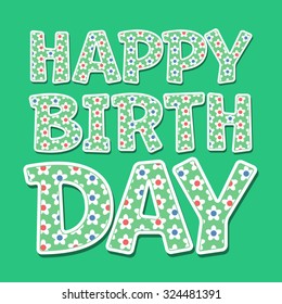 Happy birthday vector card with green floral font