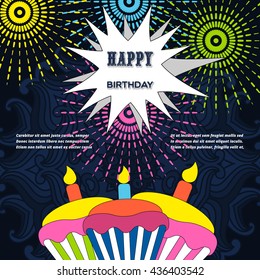  Happy Birthday vector card. on decorated Balloons background. Happy Birthday template and mandala pattern, brochure, gift certificate, party invitation, congratulation