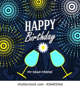  Happy Birthday vector card. on decorated Balloons background. Happy Birthday template and mandala pattern, brochure, gift certificate, party invitation, congratulation