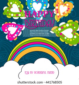 Happy Birthday vector card. on decorated Balloons background. Happy Birthday template and mandala pattern, brochure, gift certificate, party invitation, congratulation