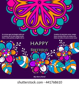 Happy Birthday vector card. on decorated Balloons background. Happy Birthday template and mandala pattern, brochure, gift certificate, party invitation, congratulation