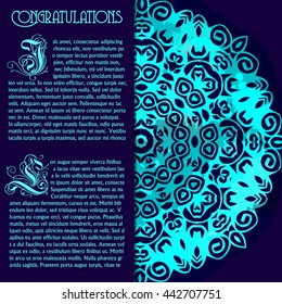 Happy Birthday vector card. on decorated background. stylish text  and mandala pattern,  party invitation, congratulation