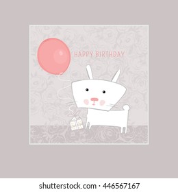 Happy Birthday vector card with a rabbit