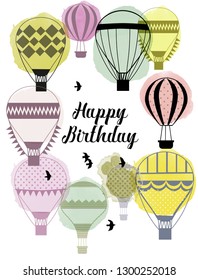 Happy birthday vector card wit air balloon . watercolor vector background 