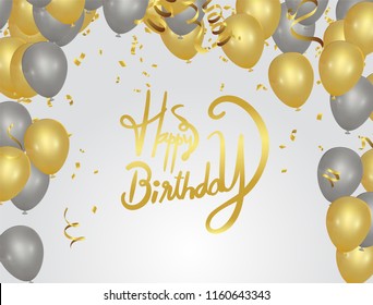 Happy Birthday Balloons Gold Celebration Background Stock Vector ...